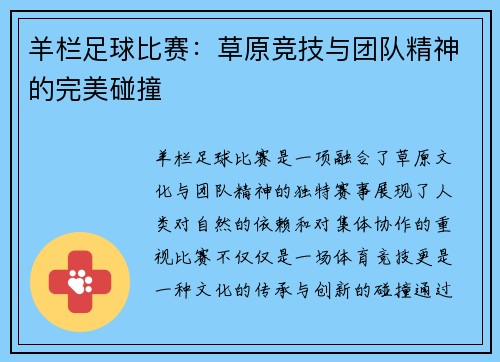 羊栏足球比赛：草原竞技与团队精神的完美碰撞